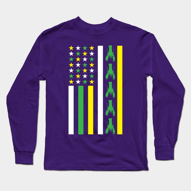 Mardi Gras American Flag Crawfish New Orleans Fat Tuesday Long Sleeve T-Shirt by PodDesignShop
